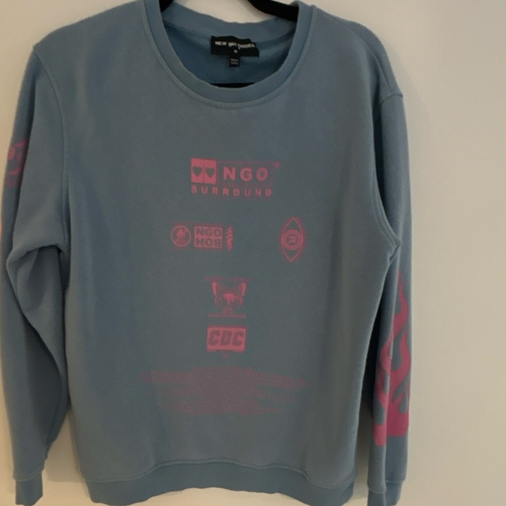 New Girl‎ Order Pullover Sweatshirt Blue Pink UK 10 Cotton Polyester Graphic